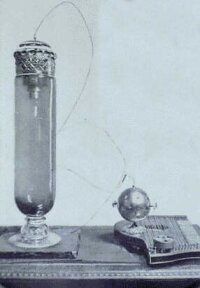  Glass flask containing weights that could be moved up or down by striking the zither strings